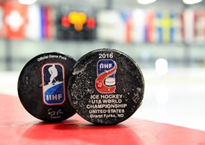 GRAND FORKS, NORTH DAKOTA - APRIL 19: Official game pucks during preliminary round action at the 2016 IIHF Ice Hockey U18 World Championship. (Photo by Matt Zambonin/HHOF-IIHF Images)

